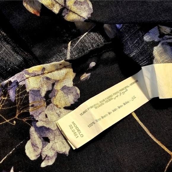 Punt Roma Navy Blue Floral Print Linen Blouse - Picture 14 of 16